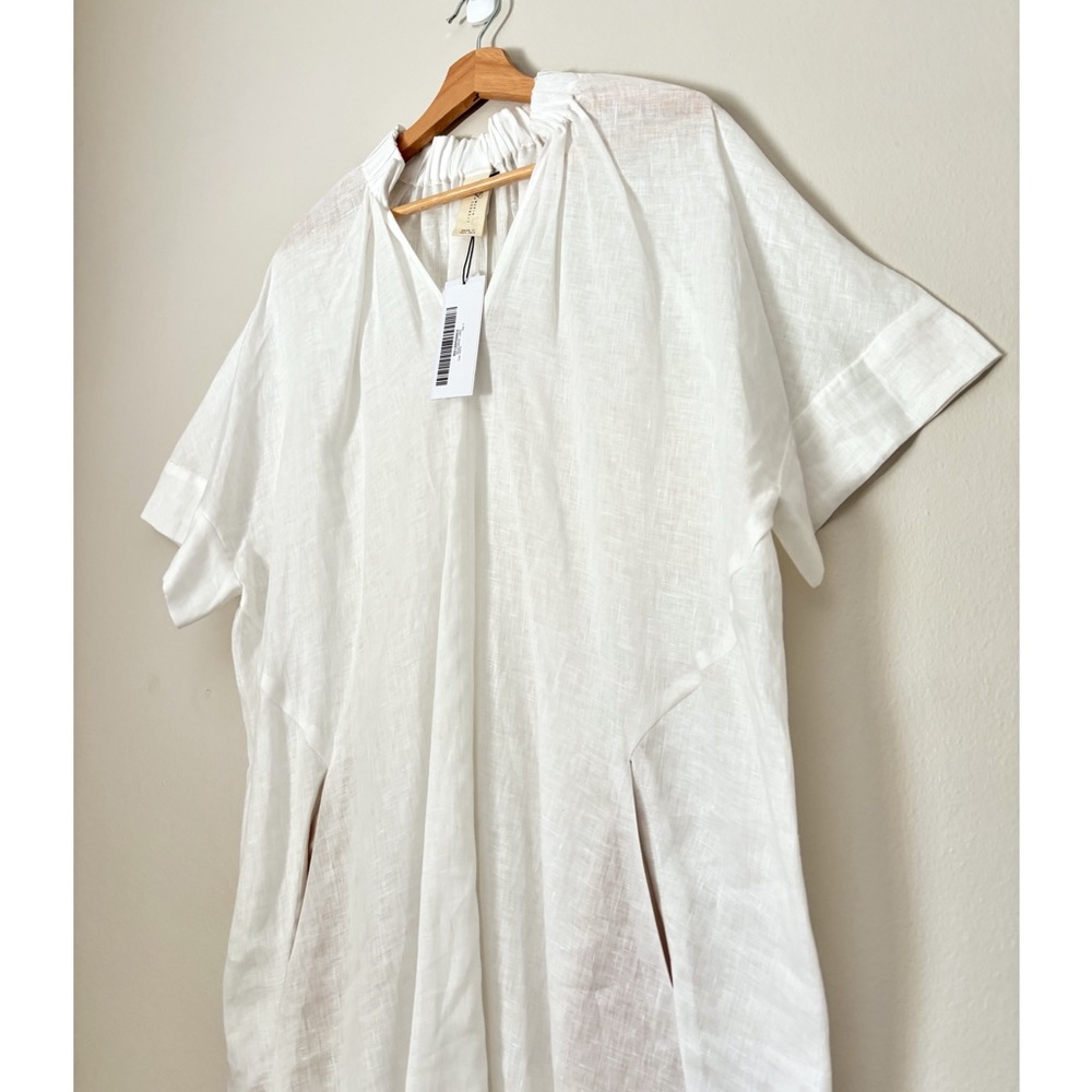 ZERO + MARIA CORNEJO Stand-Collar Coastal White Linen Dress